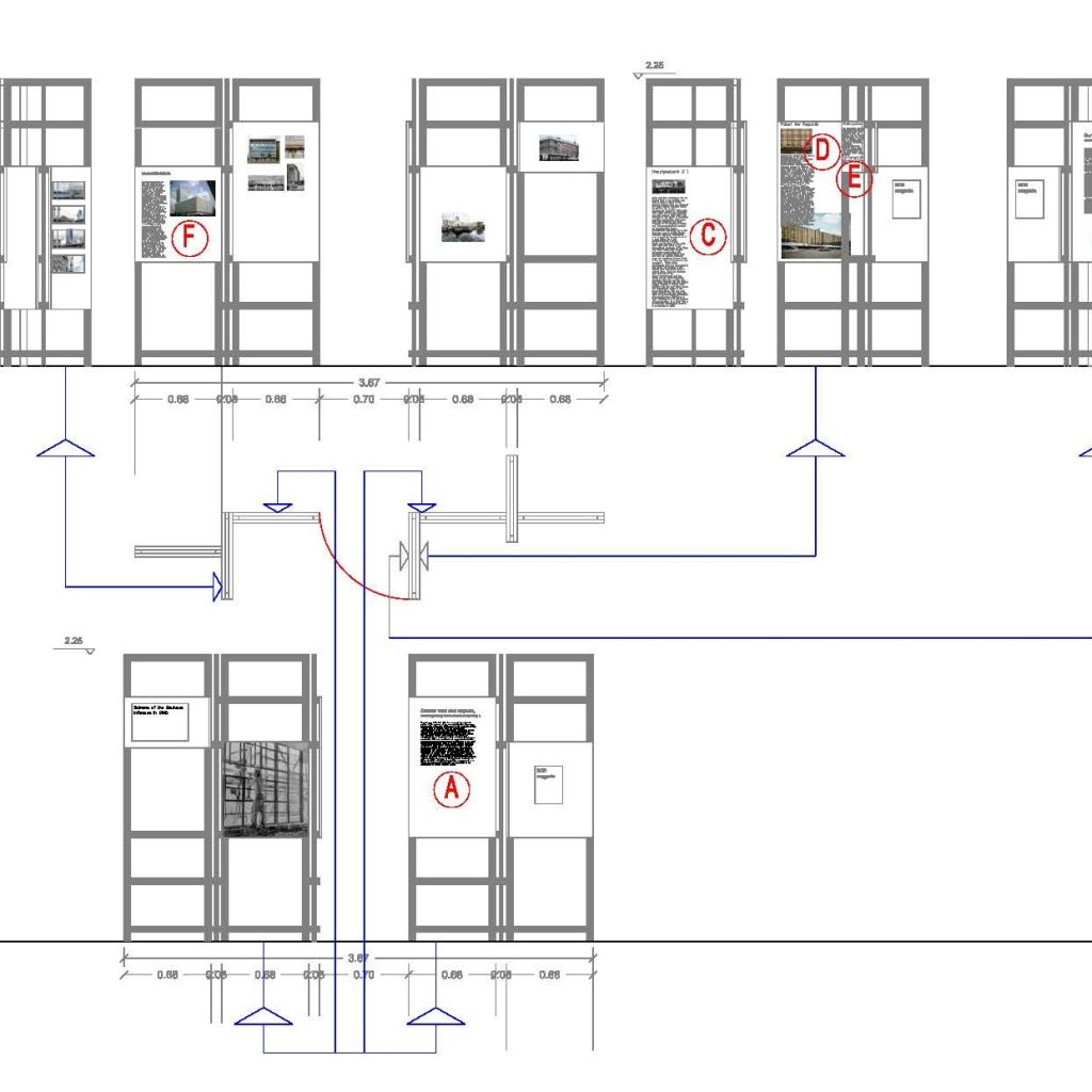 Elevations of the installation, panels A–F